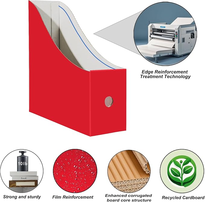 Limitliho 24 Pack Red Cardboard Magazine Holder, Sturdy Book Bins - Image 3