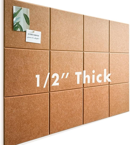 Large Cork Board for Office Wall Decor,48"x36"-12 Pack Felt Wall Tiles with Safe Removable Adhesive Tabs, 1/2" Thick, Felt Bulletin Board Pin Board Cork Boards for Walls - Copper-DeskLoop Office