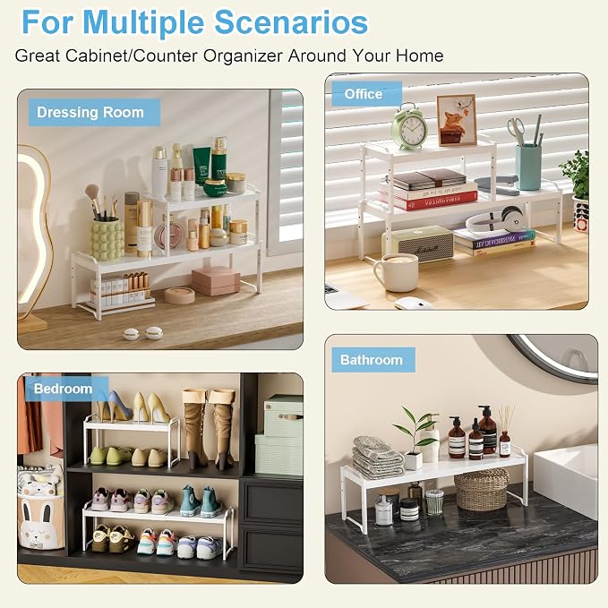 3 Pack Kitchen Cabinet Organizer Shelf, Stackable Expandable Shelves Organizers - Image 8