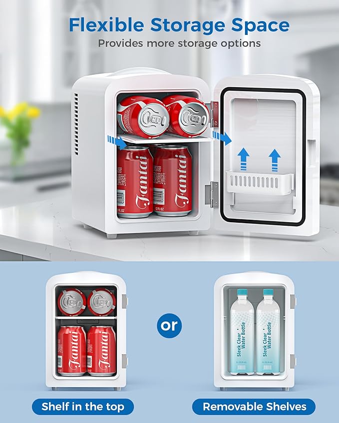 Mini Fridge, 4L/6 Cans Cooler & Warmer Portable Compact Refrigerator, Small Skincare Fridge for Makeup Food and Drinks, Small Cooler for Bedroom, Cosmetics, Car, Office, White-DeskLoop Office