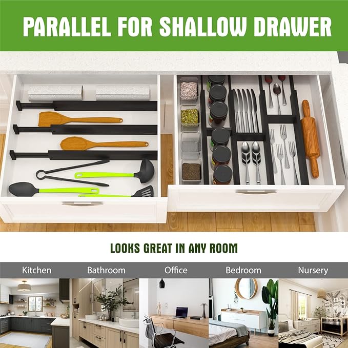 ANTOWIN Bamboo Drawer Dividers Organizers, Expandable Drawer Separators Splitter,17-22 inches Long Adjustable Spring-loaded Organizer for Large Utensil, Clothes, Tools Drawers (Black)-DeskLoop Office