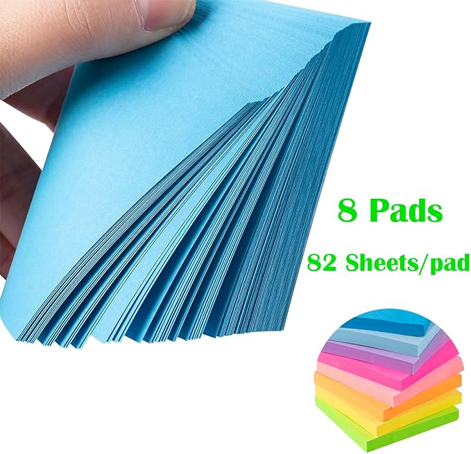 Sticky Notes 3x3 Inches,Bright Colors Self-Stick Pads, Easy to Stick for Home, Office, Notebook, 82 Sheets/pad-DeskLoop Office