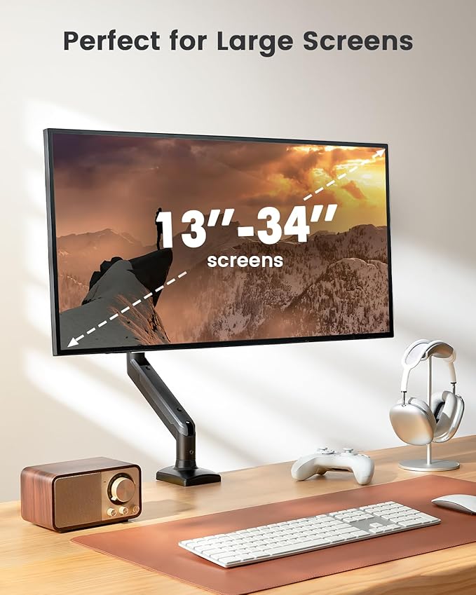 ErGear Single Monitor Arm for 13-34 inch Screens, Adjustable Gas Spring Monitor Mount Holds up to 22 lbs, Computer Monitor Stand with VESA Mount, C-Clamp & Grommet Base, Max VESA 100x100mm,-DeskLoop Office
