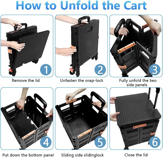 FELICON SELORSS Foldable Utility Cart Folding Portable Rolling Crate-Black | - Image 4