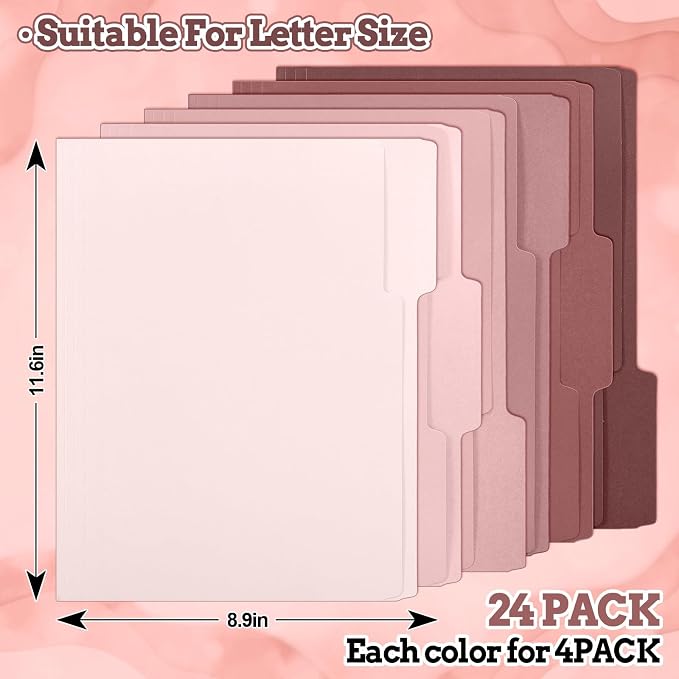 Whaline 24 Pack Dusty Pink File Folders Letter Size 6 Colors Gradient Pink File - Image 2