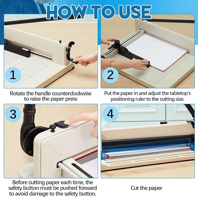 17 Inch A3 Guillotine Paper Cutter Heavy Duty Paper Cutter 400 Sheet Capacity Stack Cards Trimmer Steel Slicer with Metal Base for Cards Leather Office Home School (White)-DeskLoop Office