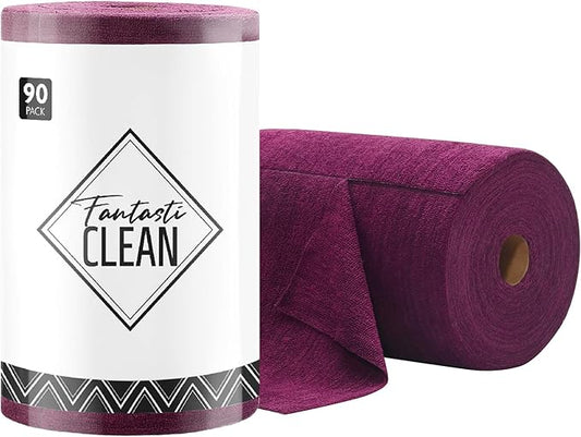Fantasticlean Microfiber Cleaning Cloth Roll -90 Pack, Tear Away Microfiber Towels, 12" x 12", Reusable, Washable, Scratch Free, Ultra Absorbent Dish Rags for Car, Home, Garage or Shop (Deep Purple)-DeskLoop Office