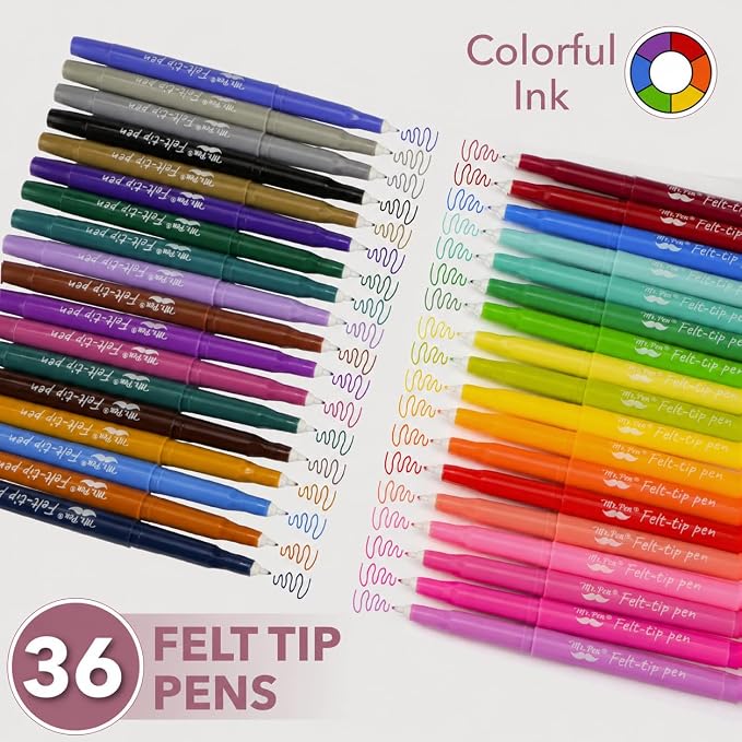 Mr. Pen- Felt Tip Pens, 36 Pack, 0.7 mm, Colorful Felt Tip Pens, Fast Dry | No - Image 2