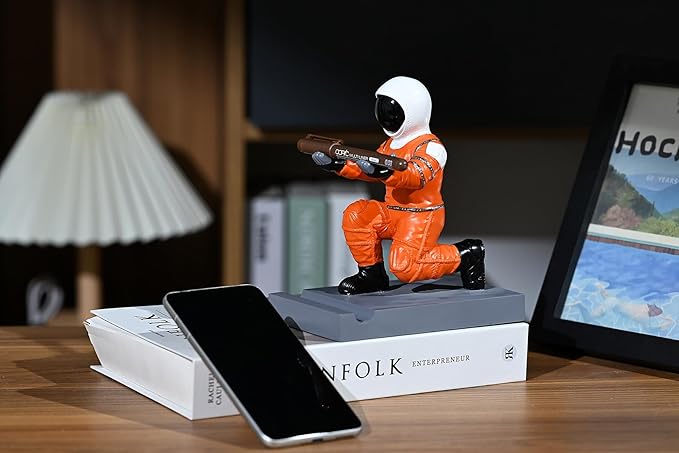 Astronaut Resin Pen Holder, Mobile Phone Stand, Device Stand, Desk Organizer Decorative Pen Holder (Orange&Black)-DeskLoop Office