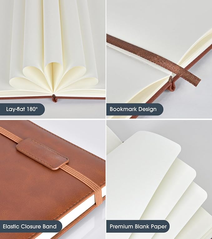 Biuwory A5 Hardcover Blank Journal Notebook, Leather Sketchbook - Image 4