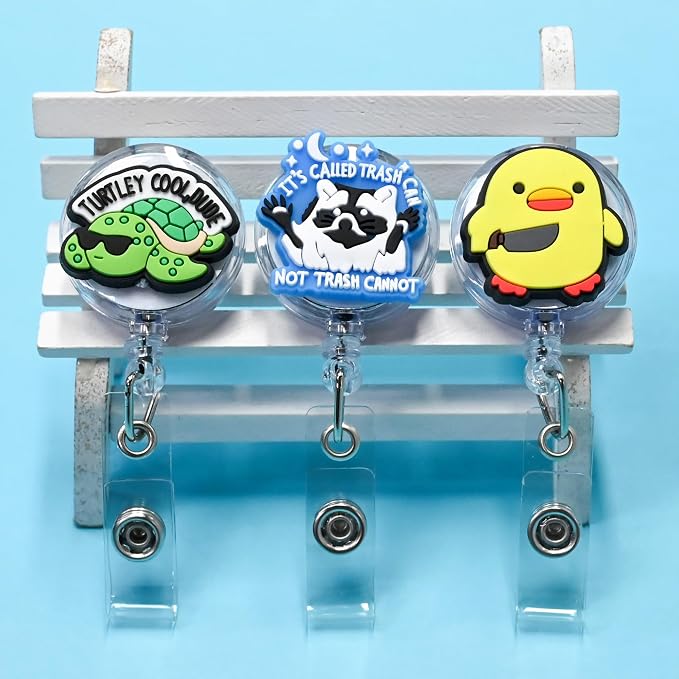 30 Pack Funny Retractable Badge Reel Holder Fun Humorous PVC ID Badge Reels - Image 3