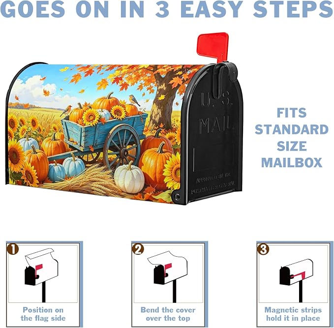 Fall Pumpkin Mailbox Covers Magnetic Standard Size Thanksgiving Sunflower - Image 6