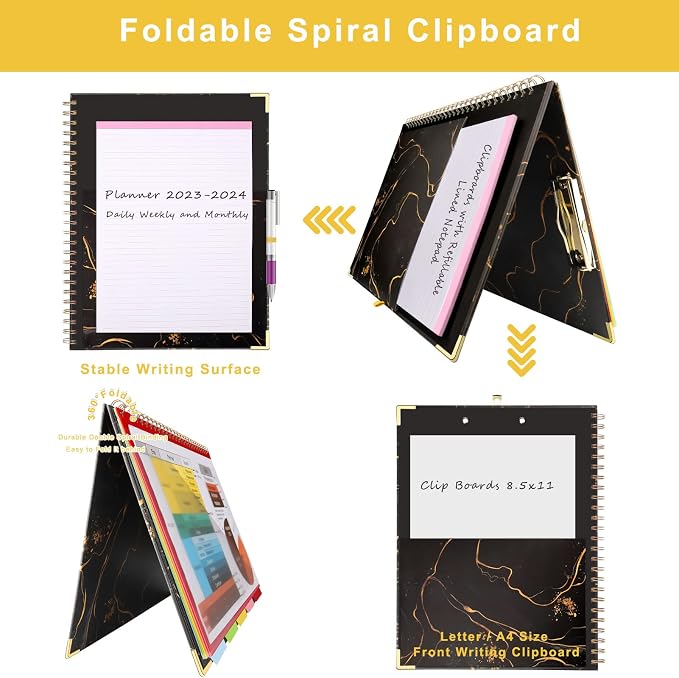 Clipboard Folio with Refillable Notepad, 5 Dividers with 10 Pockets Storage - Image 4