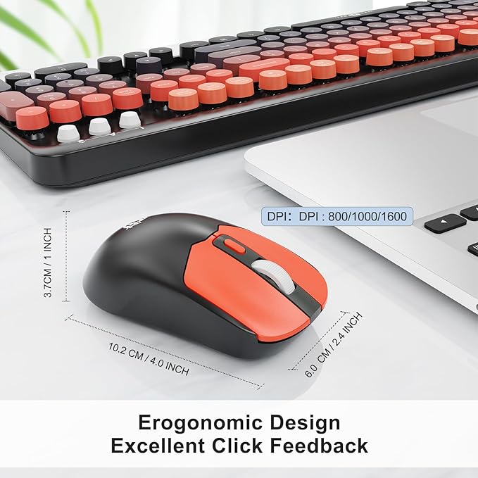 FOPETT Wireless Keyboard and Mouse Combo, 104 Keys Full-Sized 2.4 GHz Round Keycap Colorful Keyboards, USB Receiver Plug and Play, for Windows, Mac, PC, Laptop, Desktop (BlackOrange)-DeskLoop Office