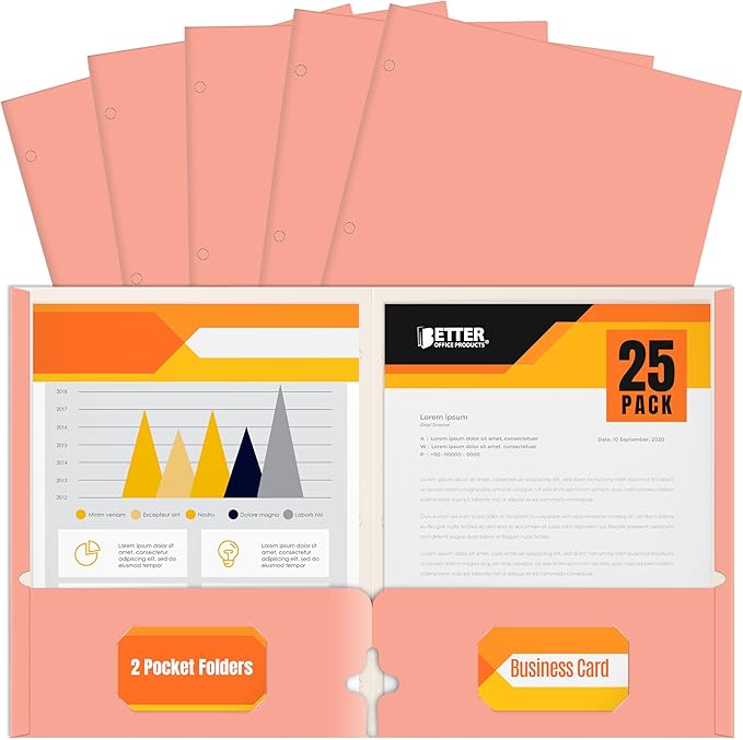 2 Pocket Portfolio Folders, 25 Pack, Trendy Cool Colors, Fits Letter Size Paper by BetterOfficeProducts