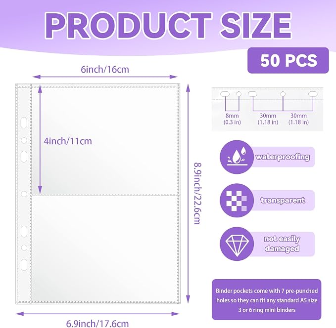 VOKOY 50 Pack Mini Sheet Protectors fit 4"x6"' Cards - Image 2
