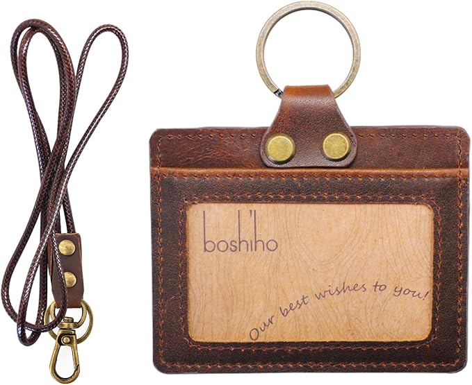 Badge Holder: Boshiho Cowhide Leather ID Badge Card Holder - Image 8