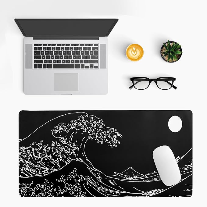 Japanese Sea Wave Gaming Mouse Pad 27.6x11.8 Inch Anime Black Large Mousepad - Image 3