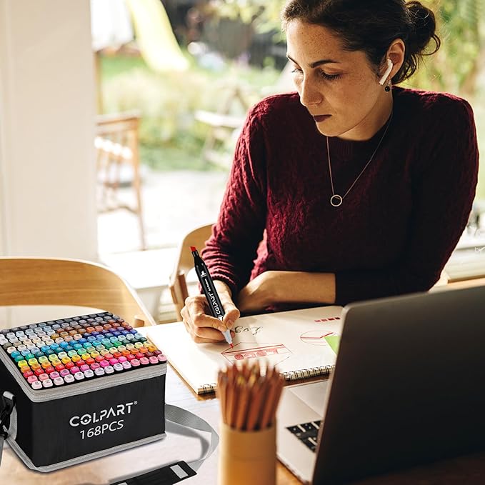 168 Colors Alcohol Markers Brush Tip Dual Tip Art Markers for Kids Marker Pens with Pen Holder and Carry Bag for Adult Coloring Painting Supplies Perfect for Painting, Coloring, Sketching and Drawing-DeskLoop Office