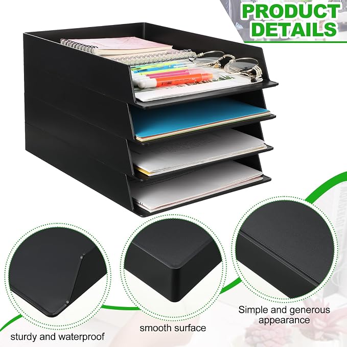 Wenqik 6 Pcs Stackable Paper Trays Rectangular Plastic Desk Holder Desktop - Image 3