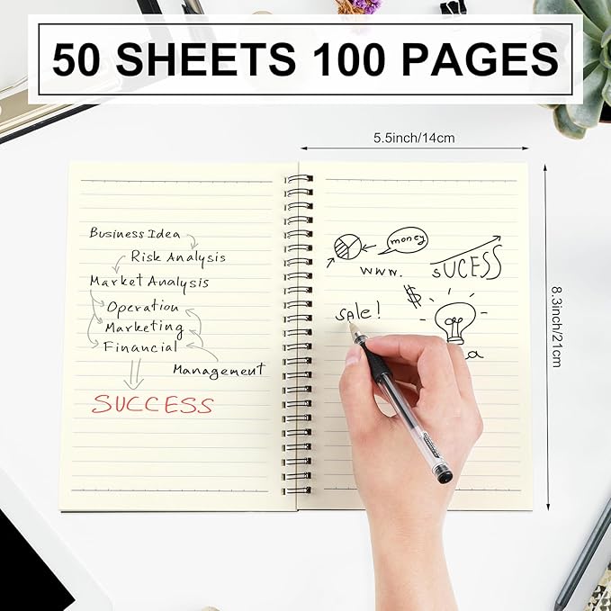 Yahenda 3 Pcs Spiral Notebook Bulk A5 Journal Lined 8.3'' x 5.5'' Writing Composition Paper Small Notepad Subject Notebook for Students Office Business Back to School Supplies (Black)-DeskLoop Office