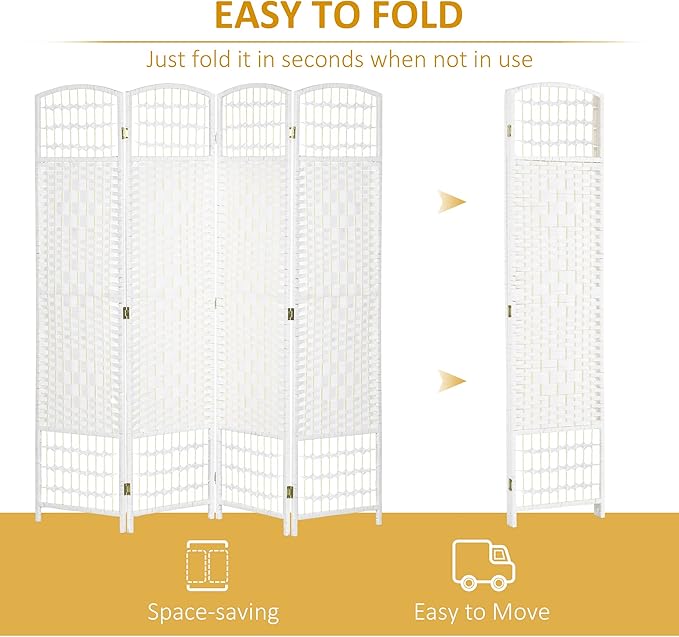 NicBex Room Divider 4 Panel Room Dividers with Woven Paper Design Partition Room Dividers and Folding Privacy Screens 5.6 FT Wall Divider for Office, Room Separation,63.6" W x 0.5" D x 67" H, White-DeskLoop Office