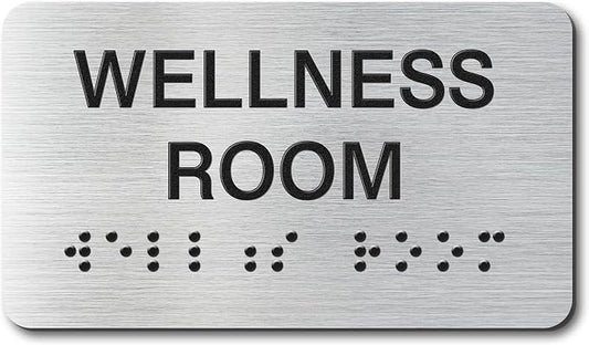 Wellness Room Signs with Raised Text & Grade 2 Braille, Brushed Aluminum/Silver by EliteSign