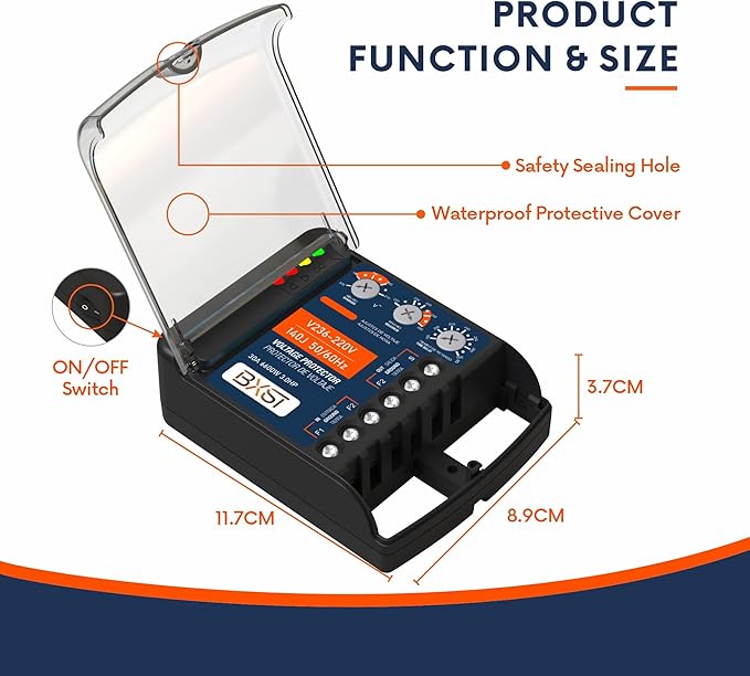 BXST Wiring Surge Protector with Adjustable Over/Under Voltage Protection Power Suppressor Protector, 220V, 30A, Up to 6600W Heavy Duty Power Surge Protection for Refrigerators, Air Conditioning, TV-DeskLoop Office