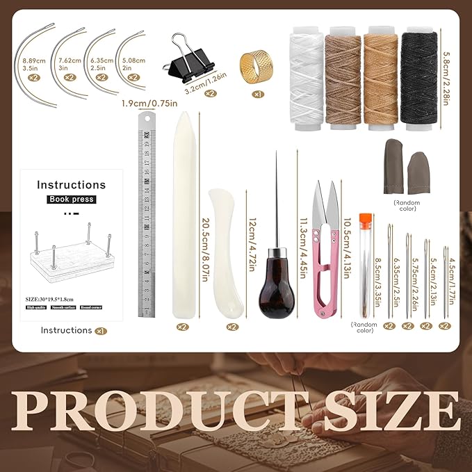 JUPEAN 34 Pcs Book Binding Kits, Book Press(11.81”x7.56”), Books Making Kit with Bone Folder Bookbinding Needles Waxed Threads Books Binding Awl, Bookbinding Tools for Beginners-DeskLoop Office