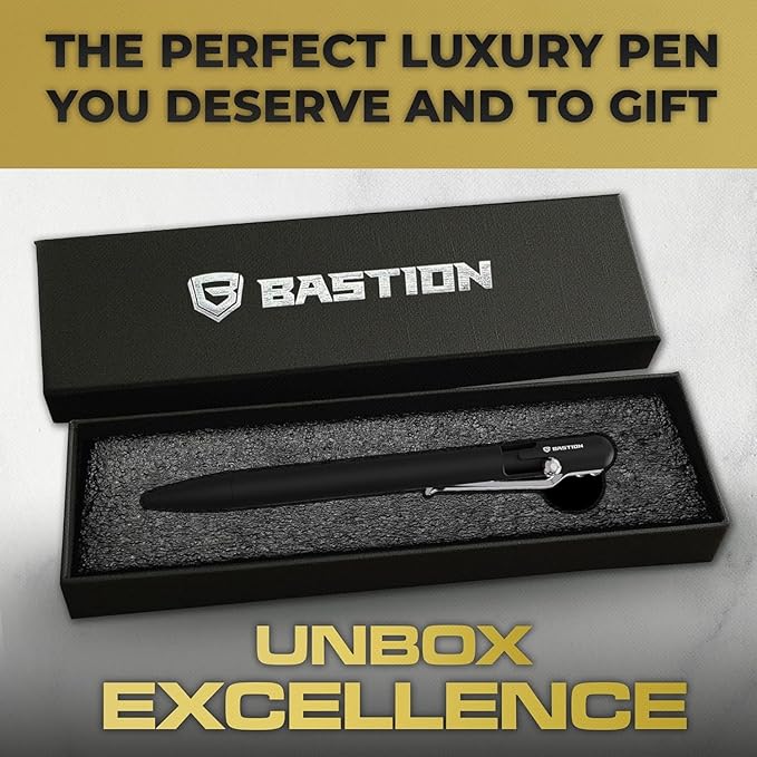 BASTION® Luxury Slim Bolt Action Pen, Lightweight Aluminum EDC Pen with Fine Tip, Professional Ballpoint Pen for School and Work - Black-DeskLoop Office