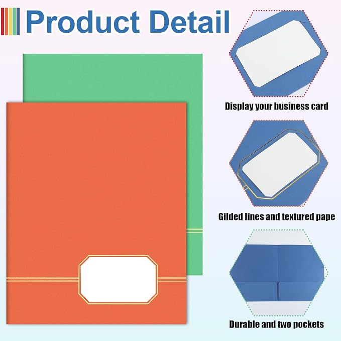 Kisston 20 Pack Executive Twin Pocket Folders Letter Size Light Blue Red Yellow - Image 3
