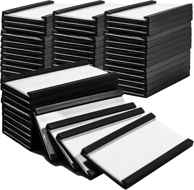 100 Pack Magentic Label Holders 1x2 Inch, C Channel Magnetic Data Card Holders by KEJJNYER
