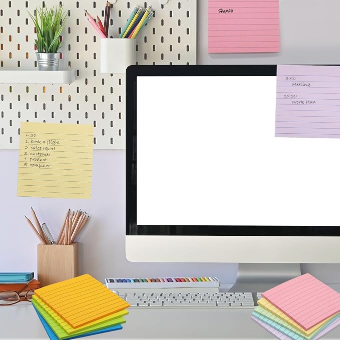 HQCME 9 Pads Lined Sticky Notes 4x4 in Post, 9 Multi Colors Super Sticking - Image 5