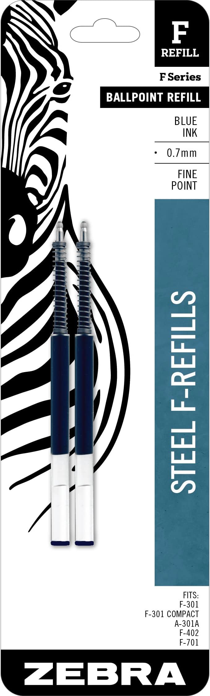 Zebra Pen STEEL, F-Refill Ballpoint Ink Refills, 0.7mm Fine Point, Fits Zebra by ZebraPen