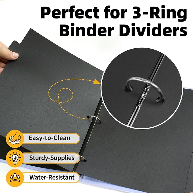 Insertable Dividers for 3 Ring Binders, 5 Tabs per Set, Big Tabs, Binder - Image 3