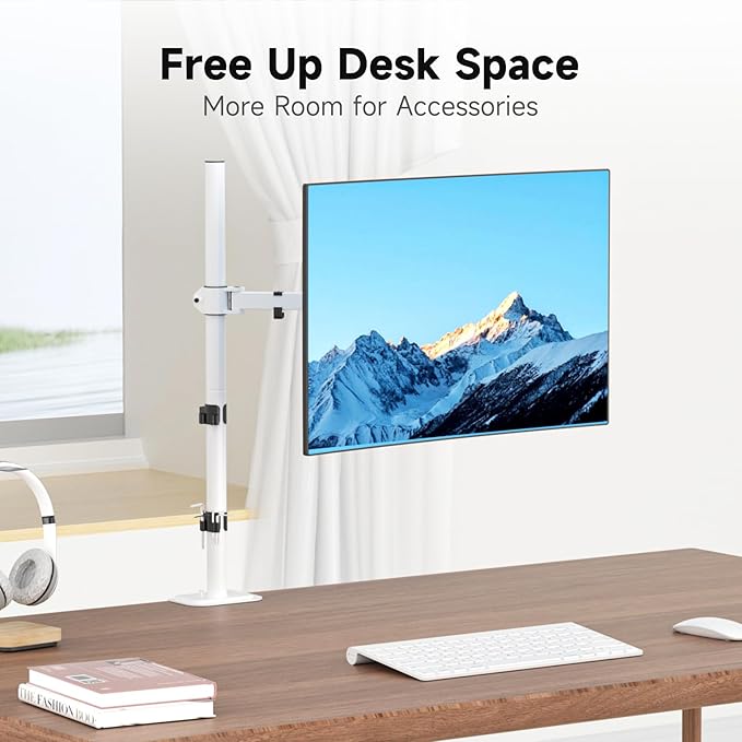 Suptek Single Monitor Arm Desk Mount Fully Adjustable Monitor Stand for 1 / One Screen up to 32 inch Extra Tall 31.5 inch Pole,White (MD6821W)-DeskLoop Office