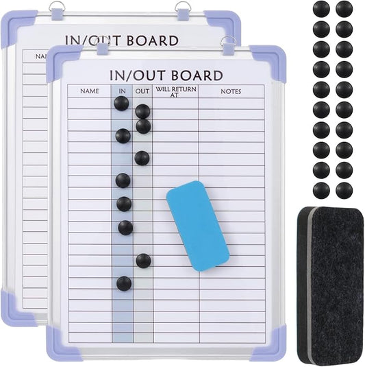 2 PCS in and Out Magnetic Dry Erase Boards 16" x 12", Aluminum Framed Lined by YEXEXINM