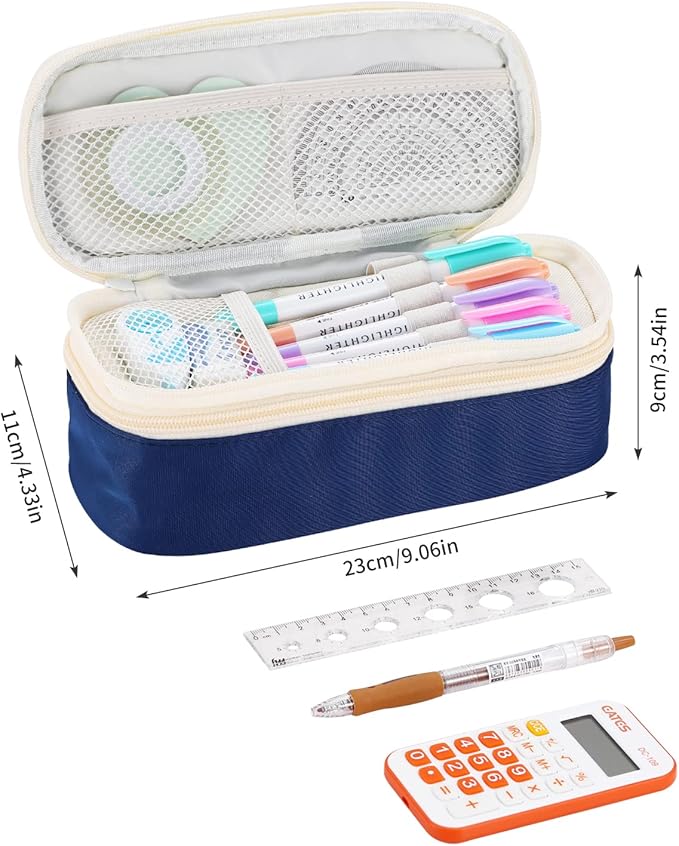 Dugio Big Pencil Case for Boys Organizer Pencil Bag with Zipper Pencil Pouch for School Teens Kids Aesthetic Large Pencil Pouch Blue-DeskLoop Office