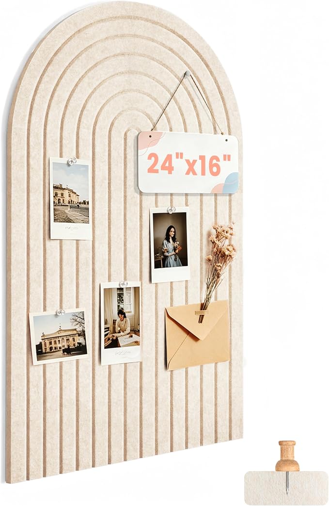 Large Arched Felt Bulletin Board 24"x16", 1/2" Thick Foldable Pin Board by AkuDecor