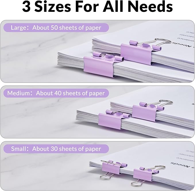 90 Count Binder Clips Assorted Sizes, Paper Binder Clips, Metal Paper Clamps - Image 3