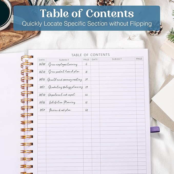 Spiral Notebook, 8.5” x 11” Notebooks for Work, 300 Numbered Pages College Ruled Notebook, Large Notebook for School with 24 Tabs, A4 Notebook Journal for Women Men, Thick Paper, Back Pocket, Purple