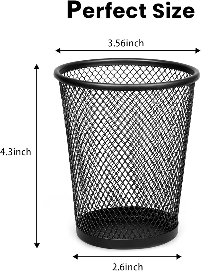 QYH Mesh Pencil Holder for Desk 6 Pack, Metal Pen Cup Black | Pen Holder for - Image 2