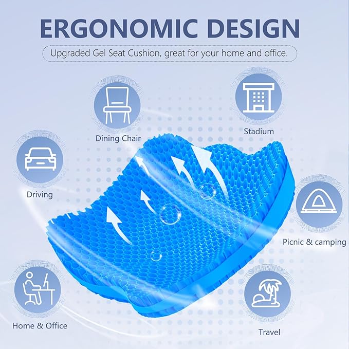 Gel Seat Cushion, Thicken Big Office Chair Cushion Chair Seat Pads for Long Sitting, Sciatica & Hip Pain Relief, Egg Seat Cushion for Wheelchair Car Office Home Travel Outdoor-DeskLoop Office