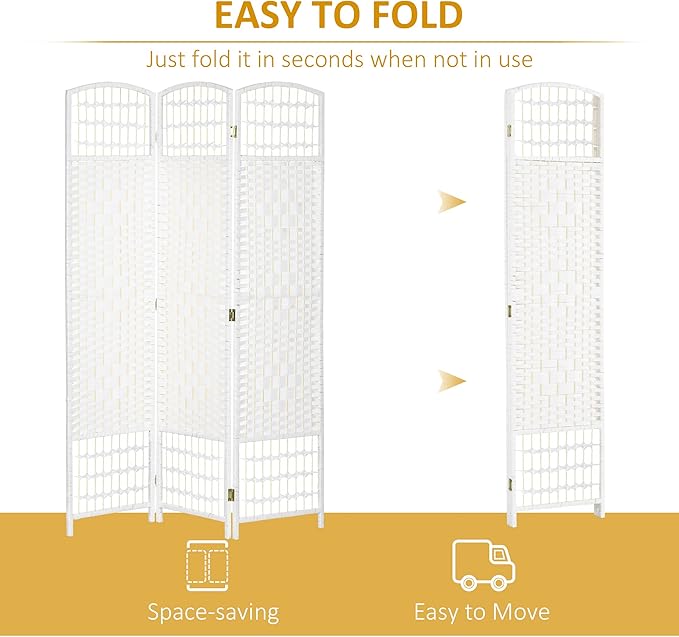 NicBex Room Divider 3 Panel Room Dividers with Woven Paper Design Partition Room Dividers and Folding Privacy Screens 5.6 FT Wall Divider for Office, Room Separation,47.25" W x 0.5" D x 67" H, White-DeskLoop Office
