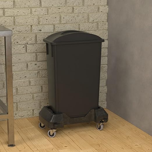 23 Gallon Black Slim Jim Trash Can with Flat Lid with Handle and Dolly-DeskLoop Office