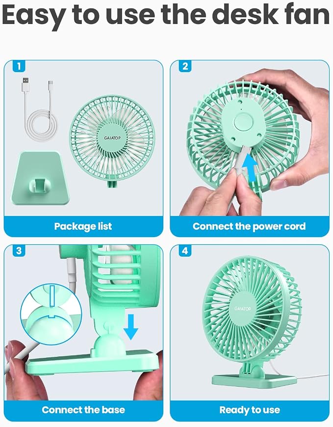 Gaiatop USB Desk Fan, Small But Powerful, Personal Portable Quiet 3 Speeds - Image 8