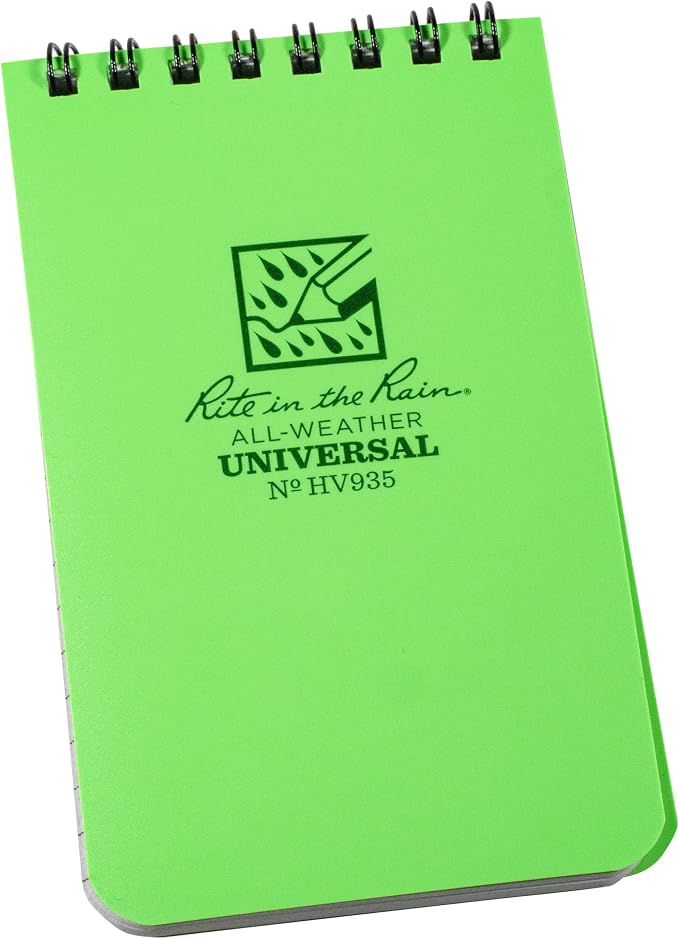Rite in the Rain Florescent Top Spiral Notebook, 3” x 5”, Hi Vis Green Cover - Image 2