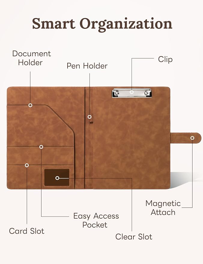 Clipboard Folder Padfolio, Mymazn Writing Portfolio Faux Leather Clipboards - Image 4