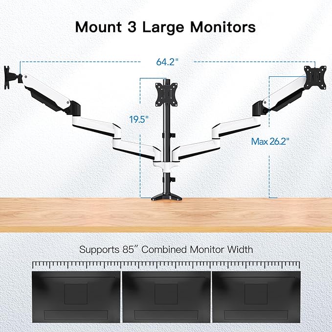 HUANUO Triple Monitor Stand - Full Motion Articulating Gas Spring Monitor Mount Fit Three 17 to 32 inch LCD Computer Screens with Clamp, Grommet Kit-DeskLoop Office
