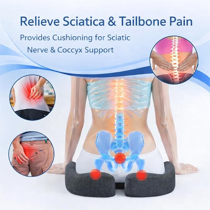 Tail Bone Relief Cushion for Hemorrhoids & Coccyx Pain – Ergonomic Memory Foam - Image 3